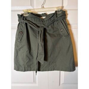 Loft Womens Olive Green Paperbag Waist Cotton Utility Mini Skirt Size 8 Tie Belt